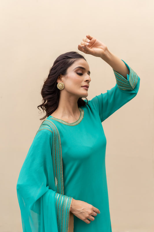 Jade Green Georgette kurta with pants and dupatta