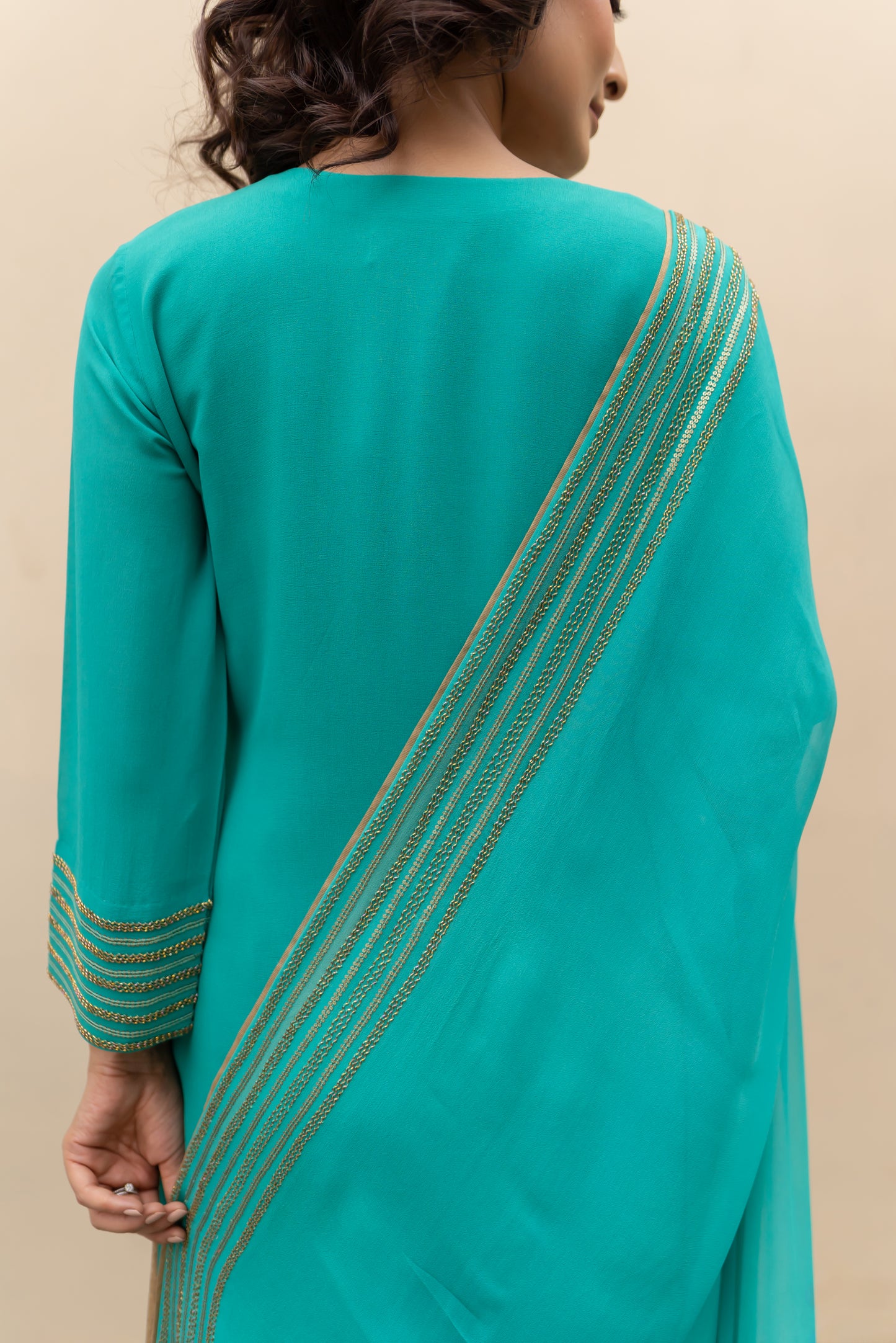 Jade Green Georgette kurta with pants and dupatta