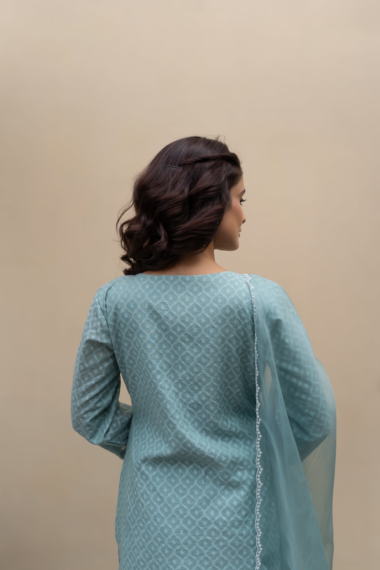 Turquoise Chanderi kurta with pants and dupatta