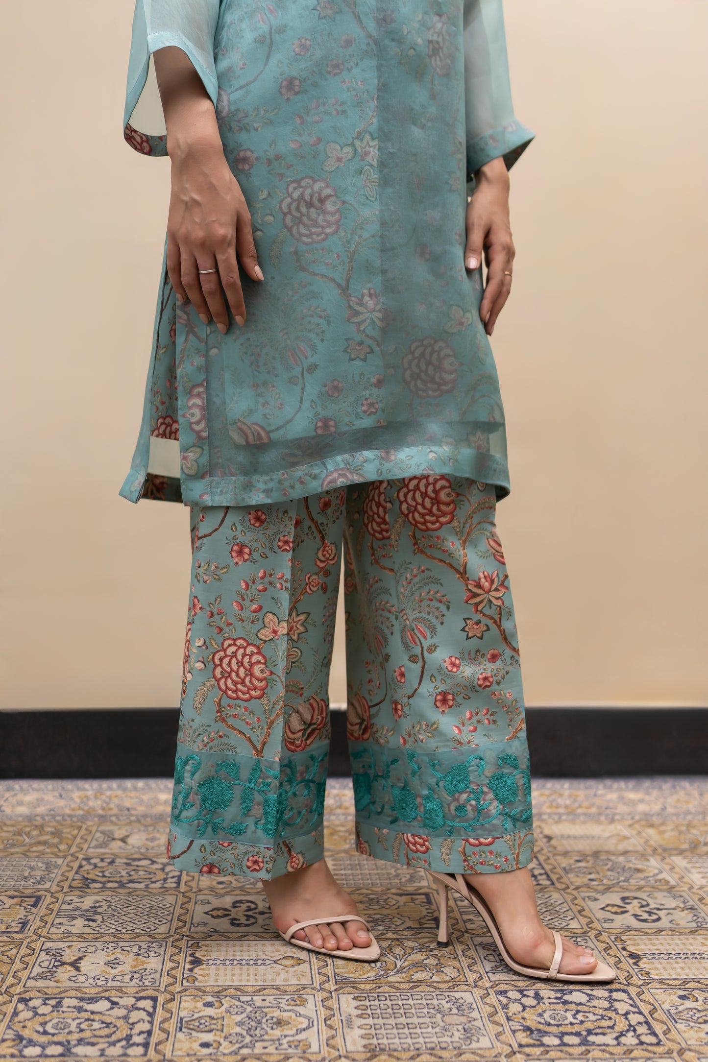 Dark Turquoise Linen co-ord set with organza overlay