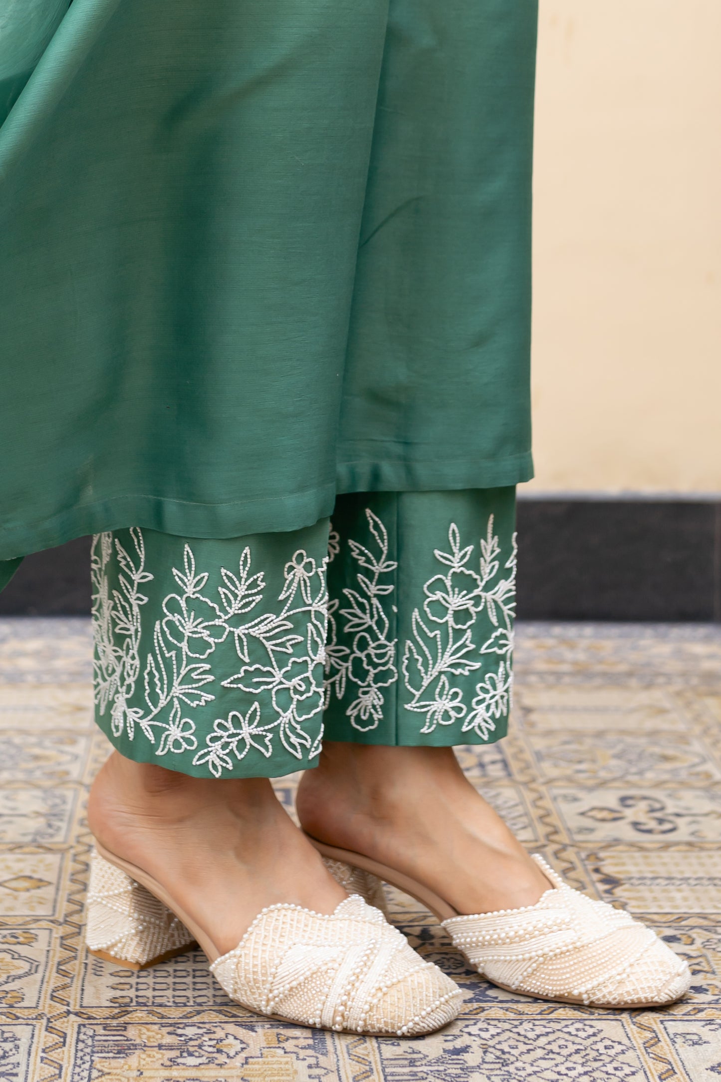 Sage green ombre Assymetrical kurta with cutdana