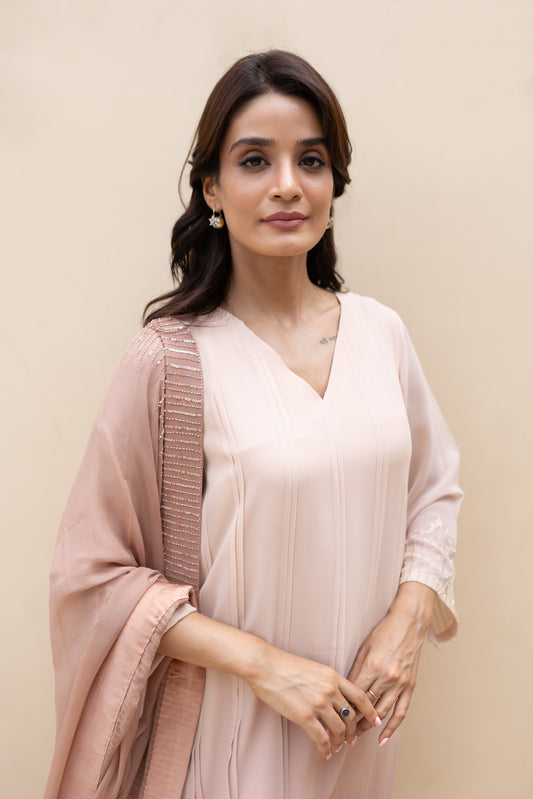 Pastel Brown Ombre Georgette kurta with pintucks