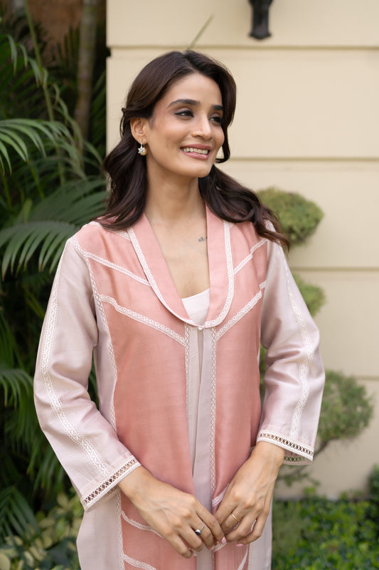 Nude & Salmon Pink color blocked Jacket