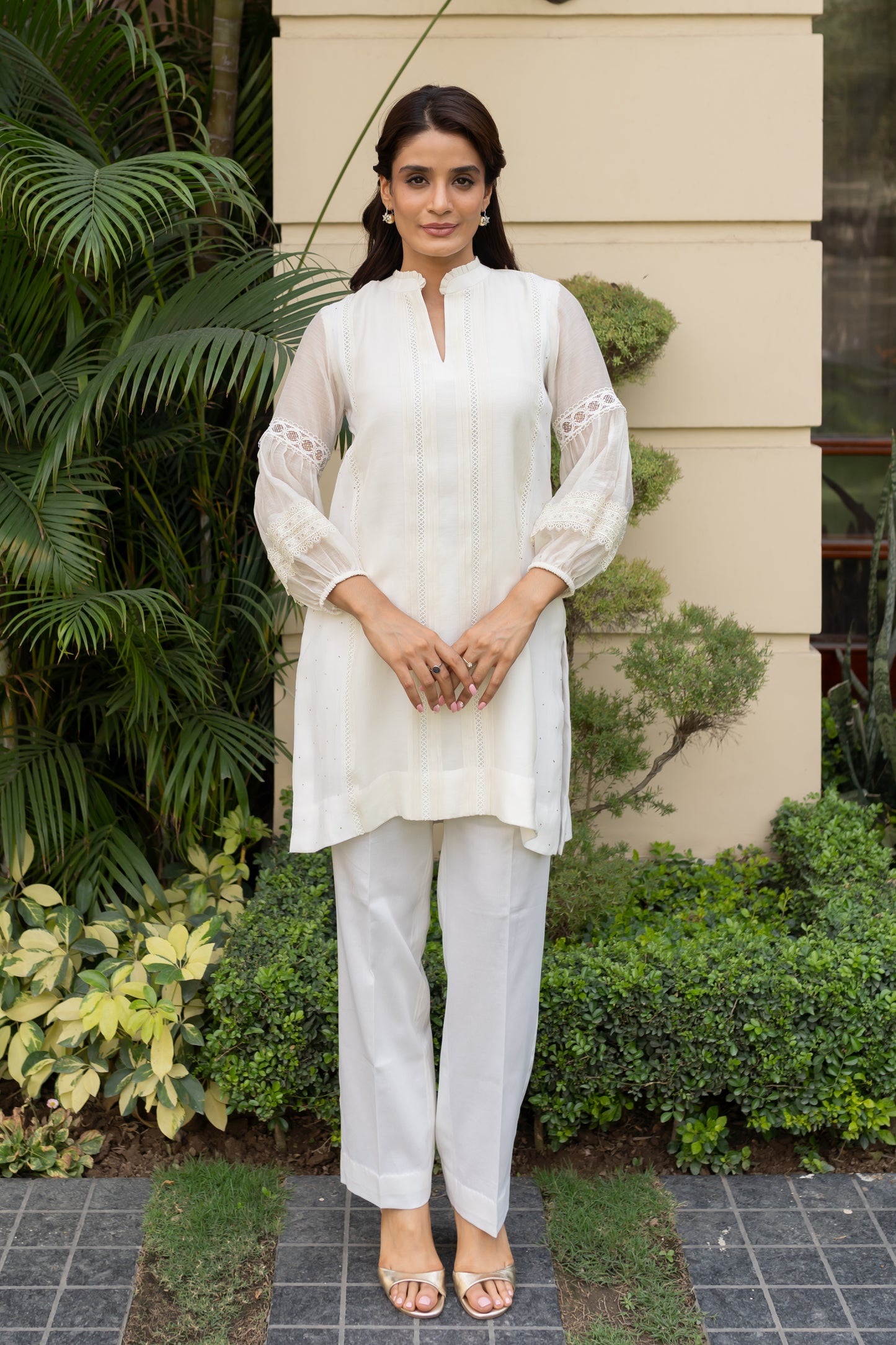 Ivory Mul tunic with pintucks