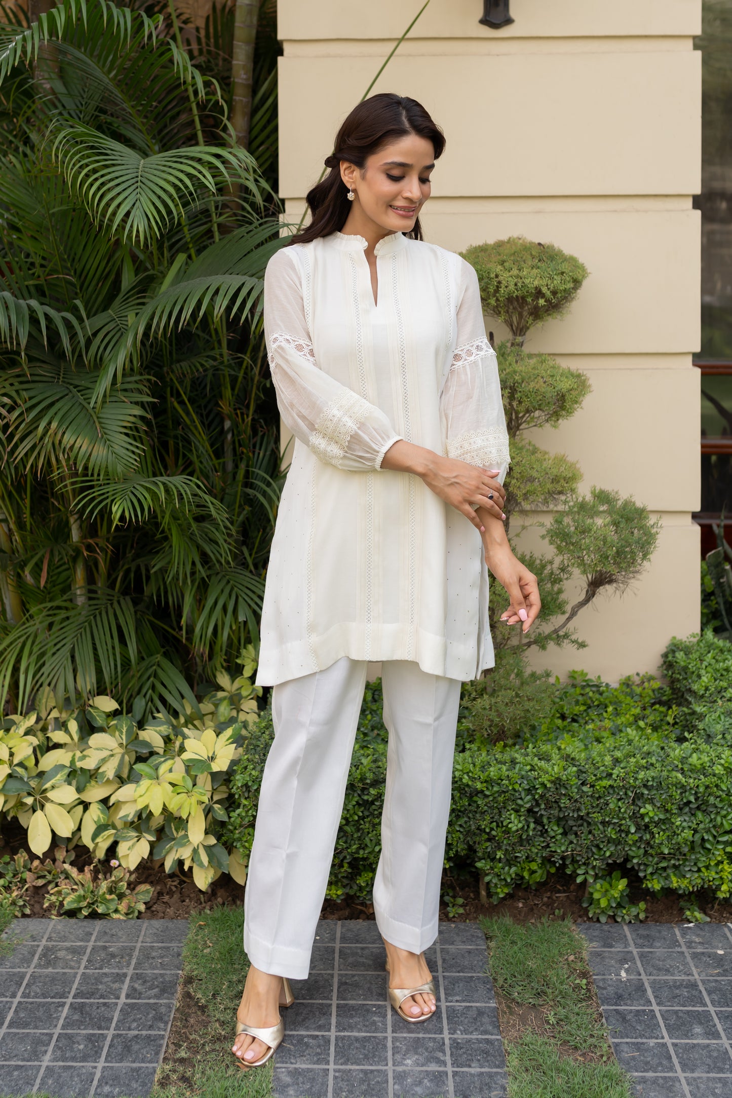 Ivory Mul tunic with pintucks