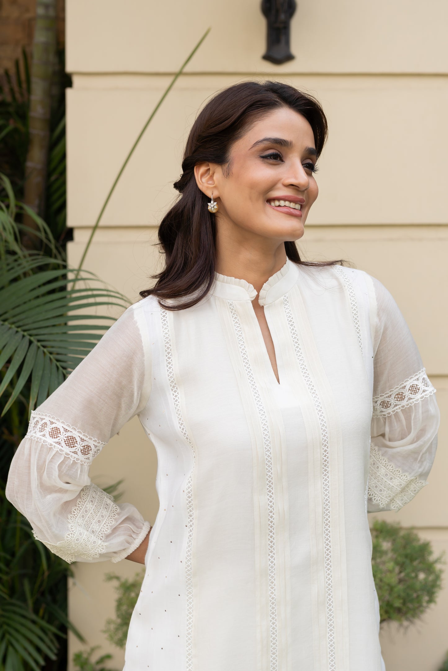 Ivory Mul tunic with pintucks