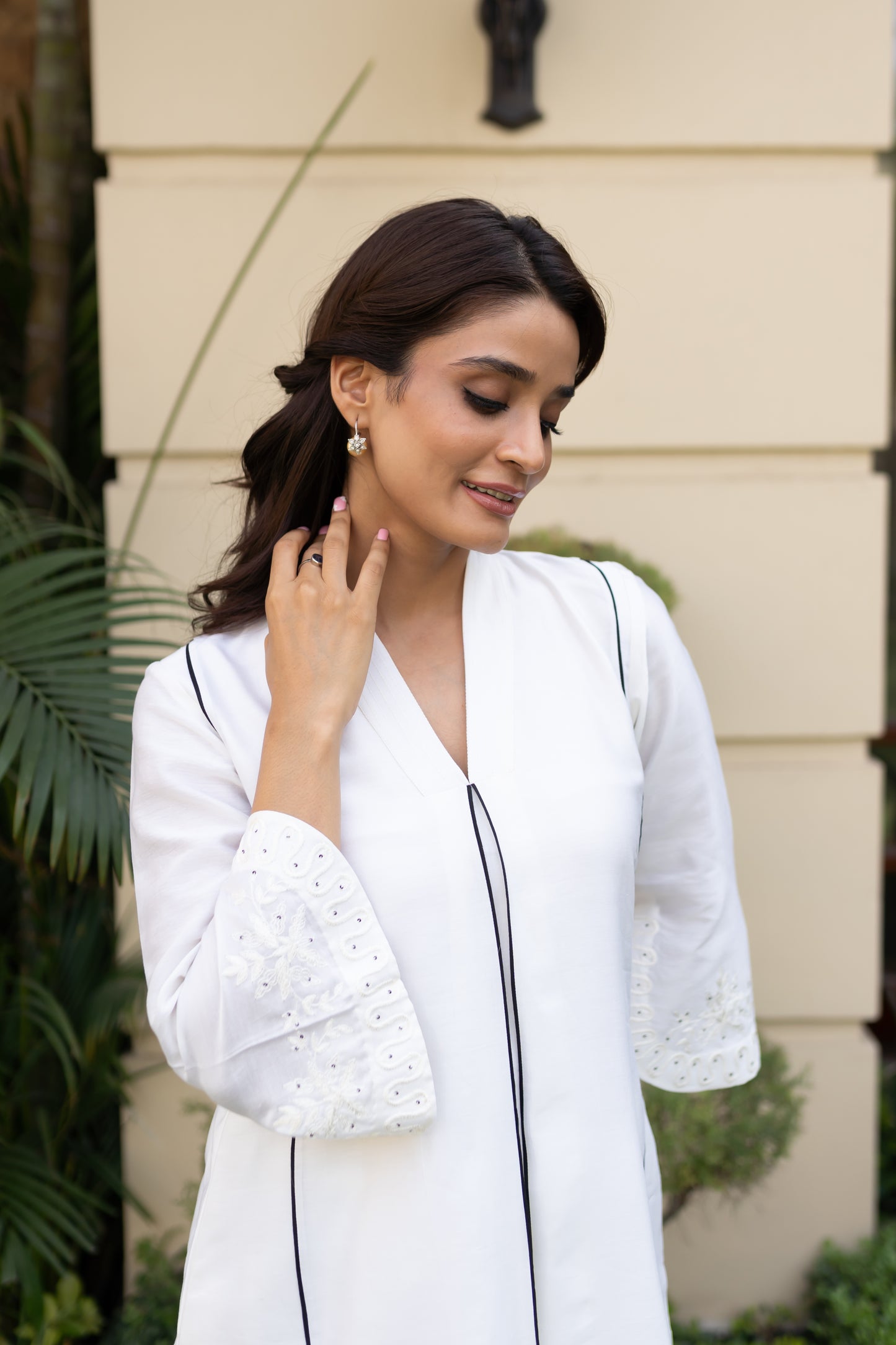 Ivory box pleated princess cut tunic