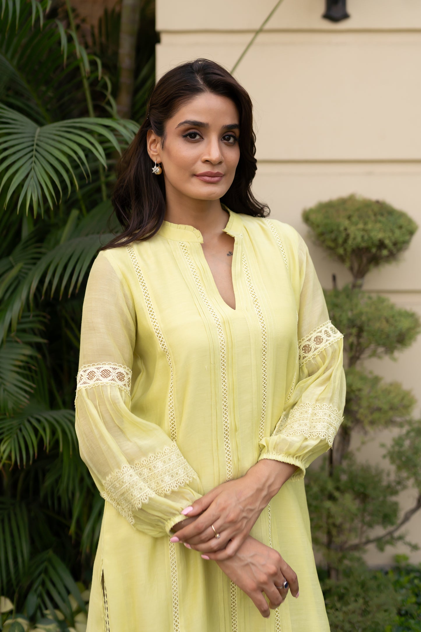 Lime Green Mul tunic with pintucks