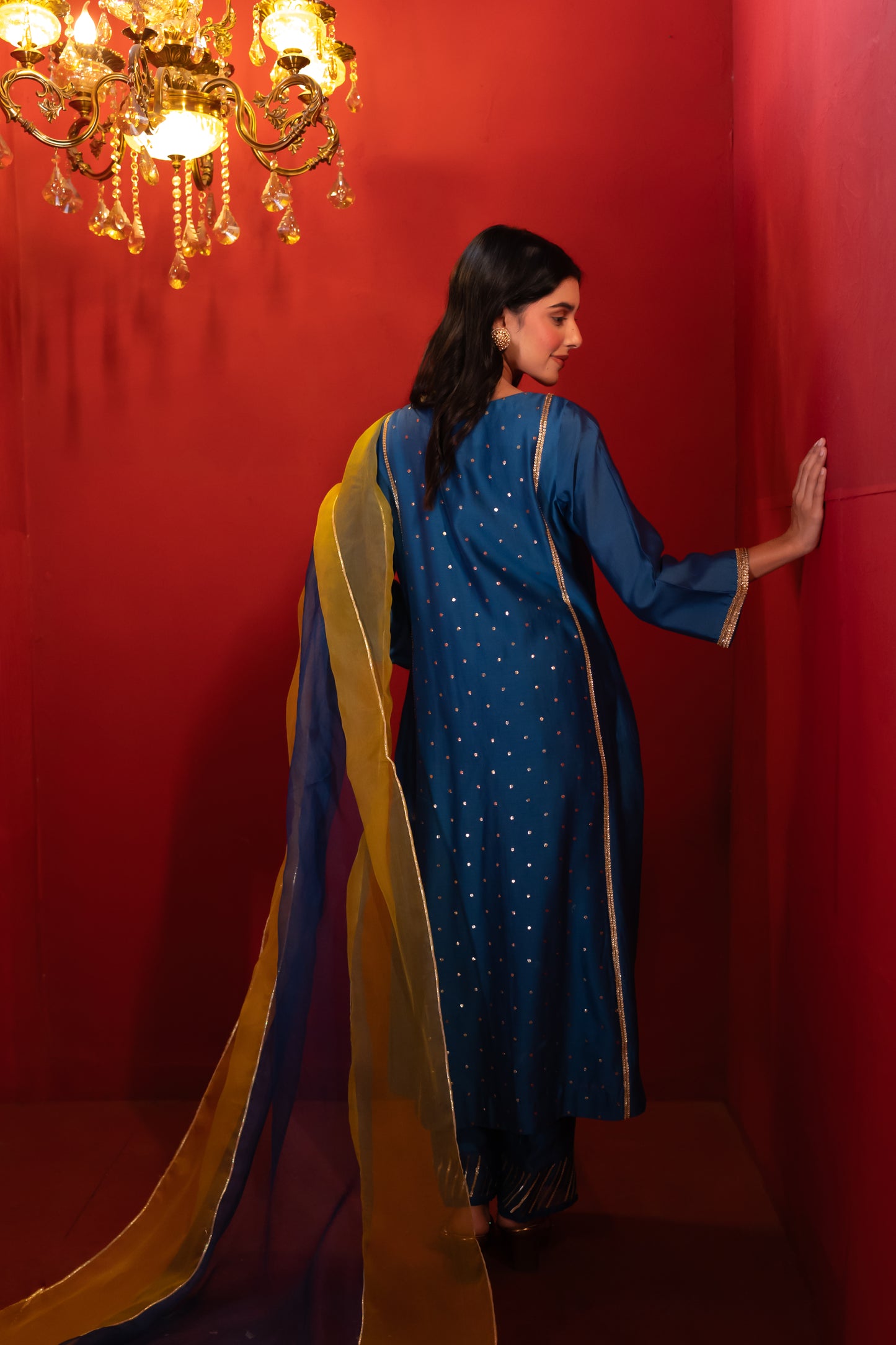 Blue Mukaish Kali Kurta Set