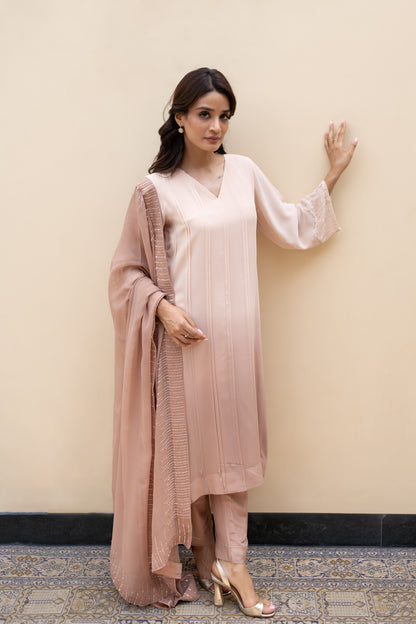 Pastel Brown Ombre Georgette kurta with pintucks