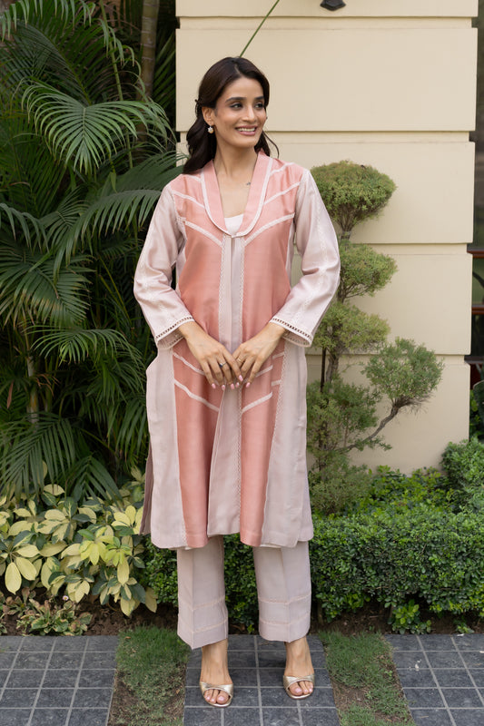 Nude & Salmon Pink color blocked Jacket