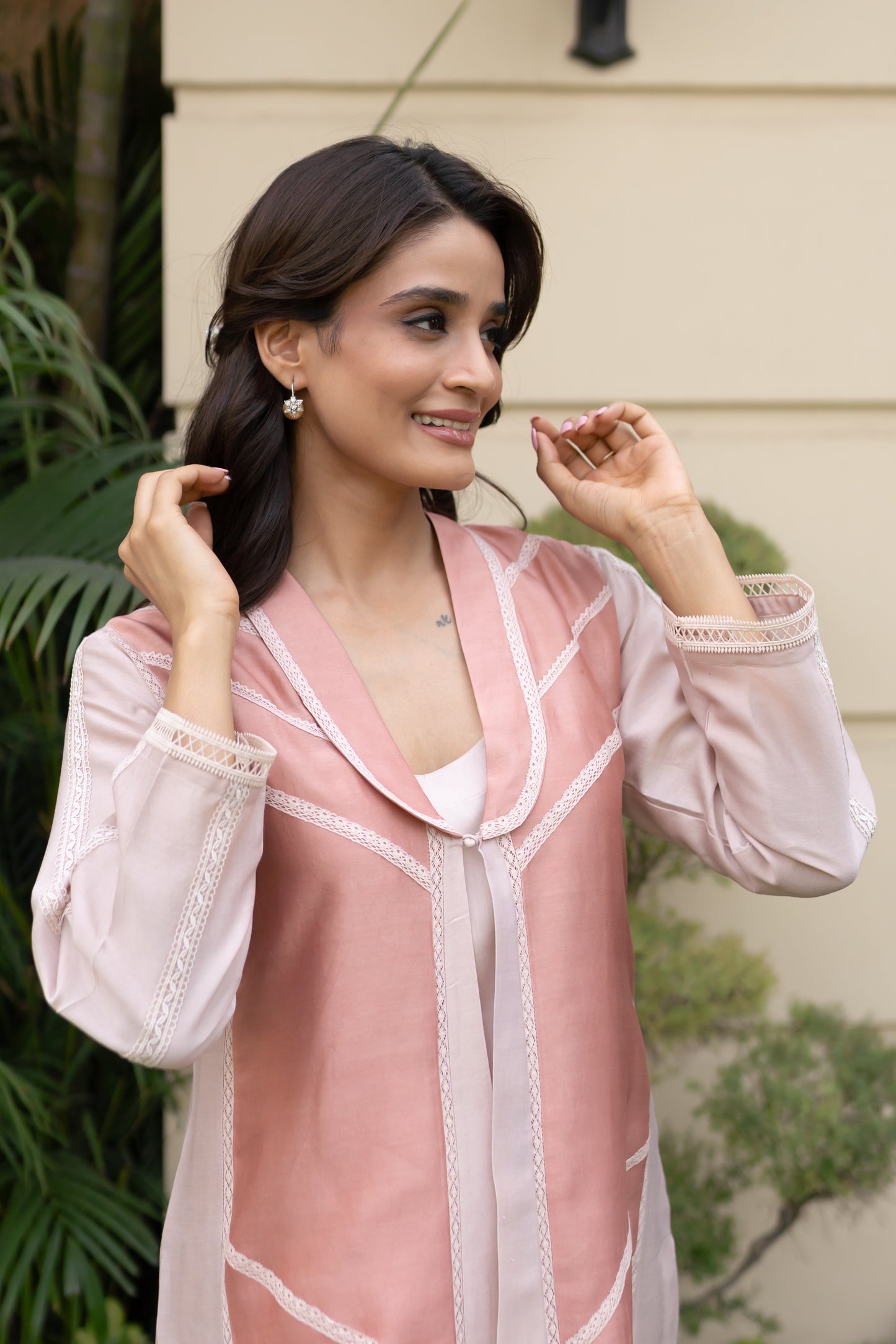 Nude & Salmon Pink color blocked Jacket