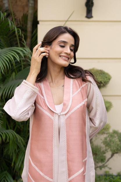 Nude & Salmon Pink color blocked Jacket