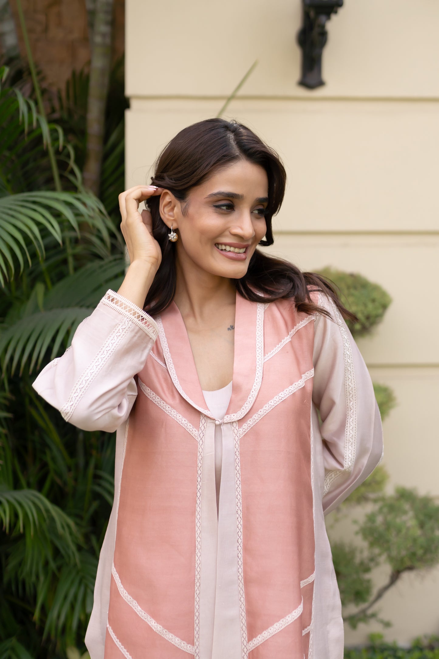 Nude & Salmon Pink color blocked Jacket