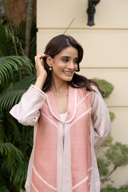 Nude & Salmon Pink color blocked Jacket