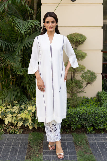 Ivory box pleated princess cut tunic