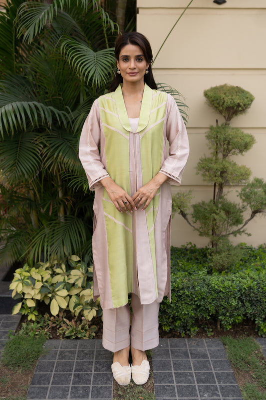 Nude & Apple Green color blocked Jacket