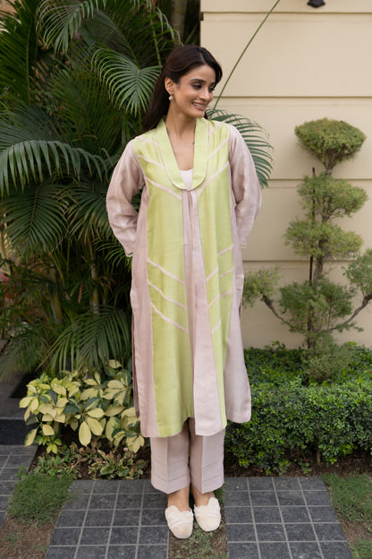 Nude & Apple Green color blocked Jacket