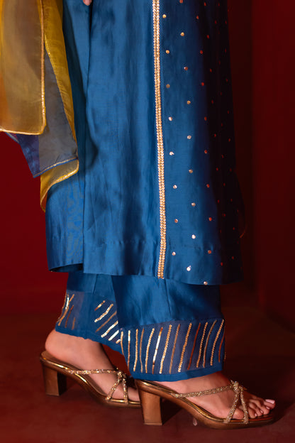 Blue Mukaish Kali Kurta Set