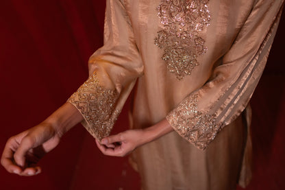 Gold Organza Tissue Striped Kurta Set