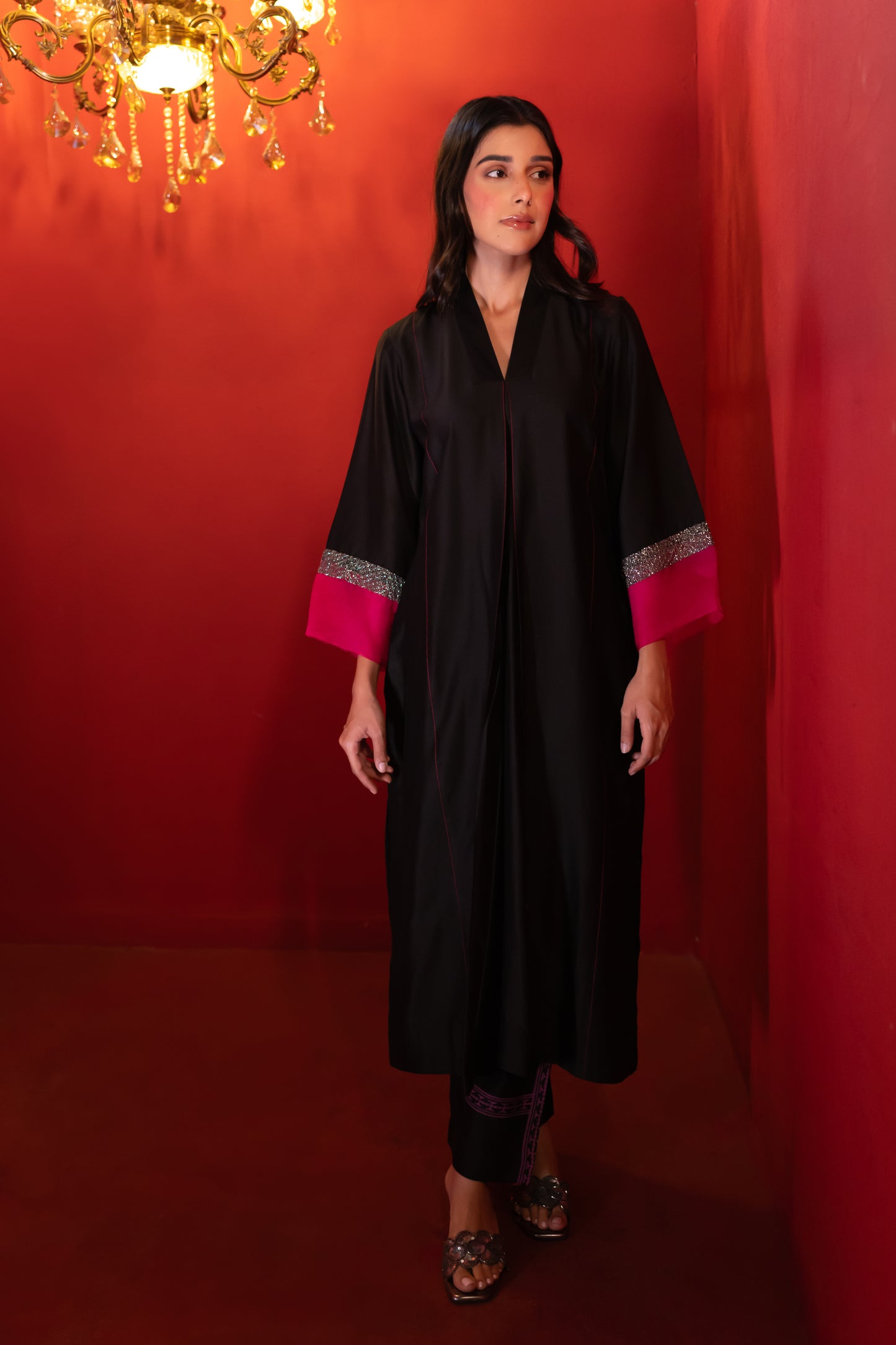 Black Box-Pleated Chanderi Kurta Set
