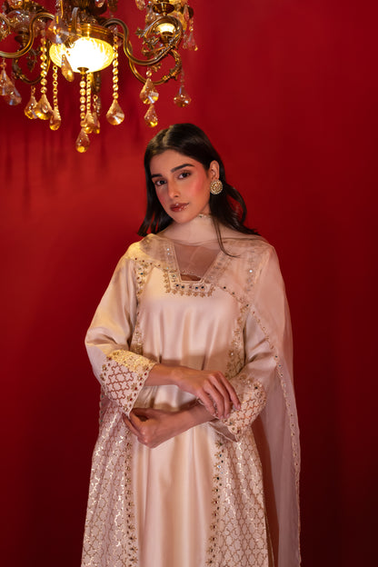 Ivory Chanderi Banarasi Kali Kurta Set