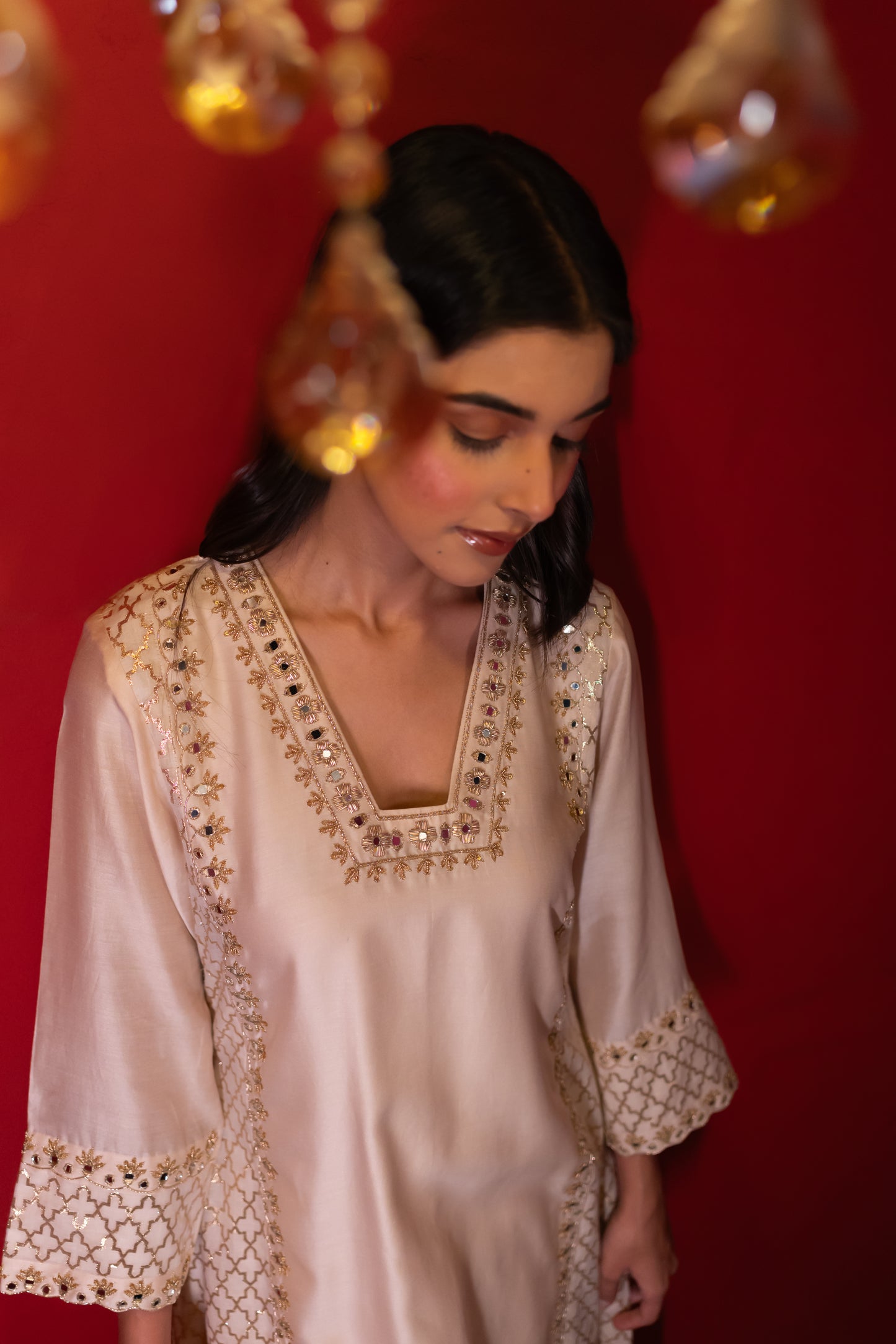 Ivory Chanderi Banarasi Kali Kurta Set