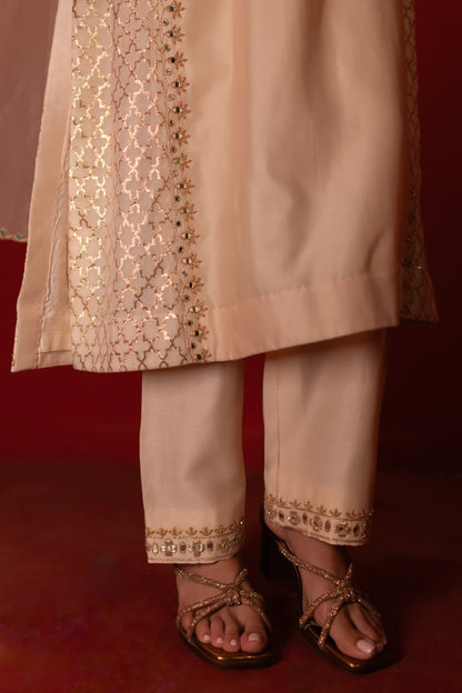 Ivory Chanderi Banarasi Kali Kurta Set