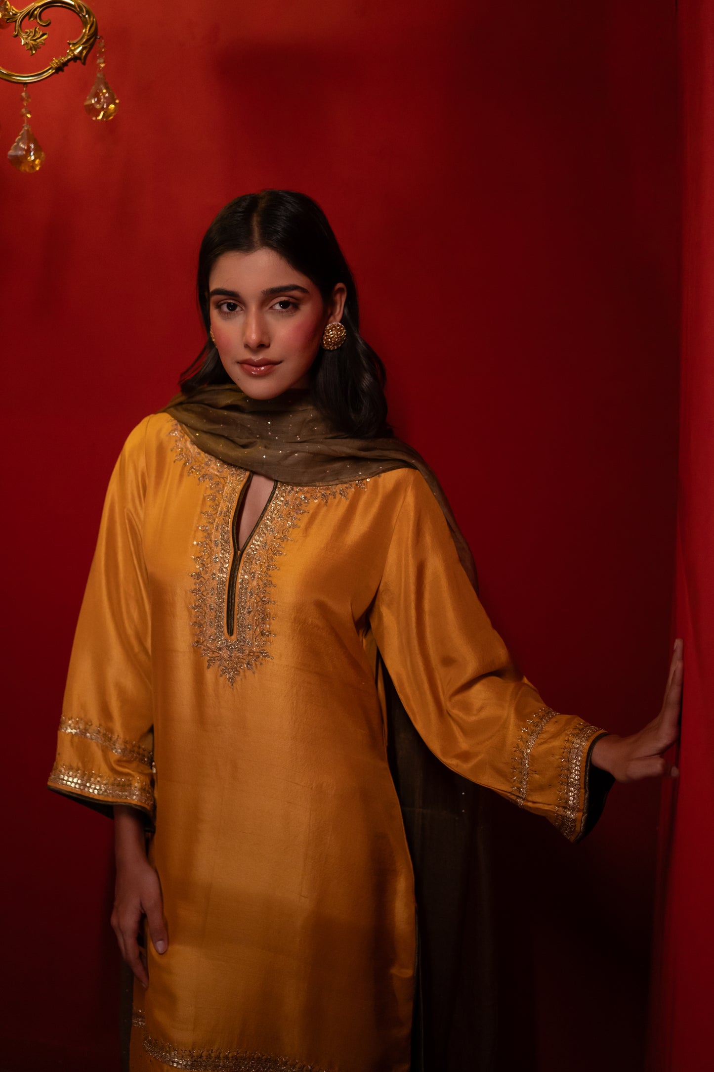 Sunglow Mustard Dupion Kurta Set