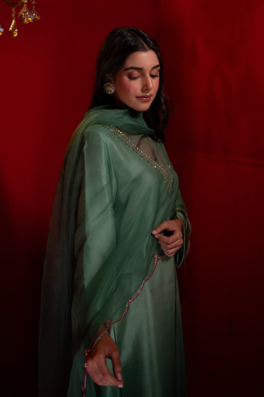 Ombre Sage Green Asymmetrical Kurta Set