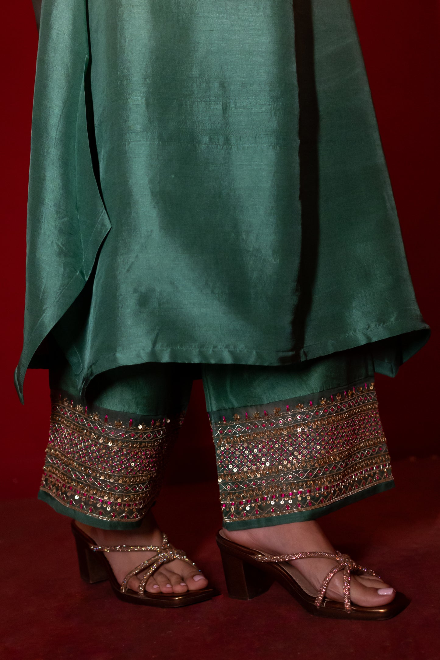 Ombre Sage Green Asymmetrical Kurta Set