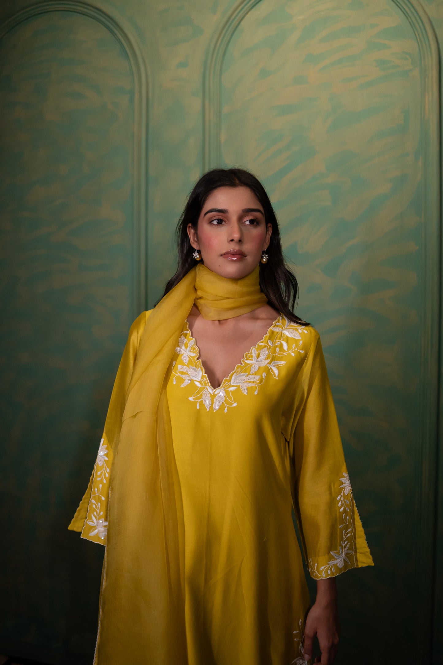 Yellow Chanderi A-Line Kurta Set