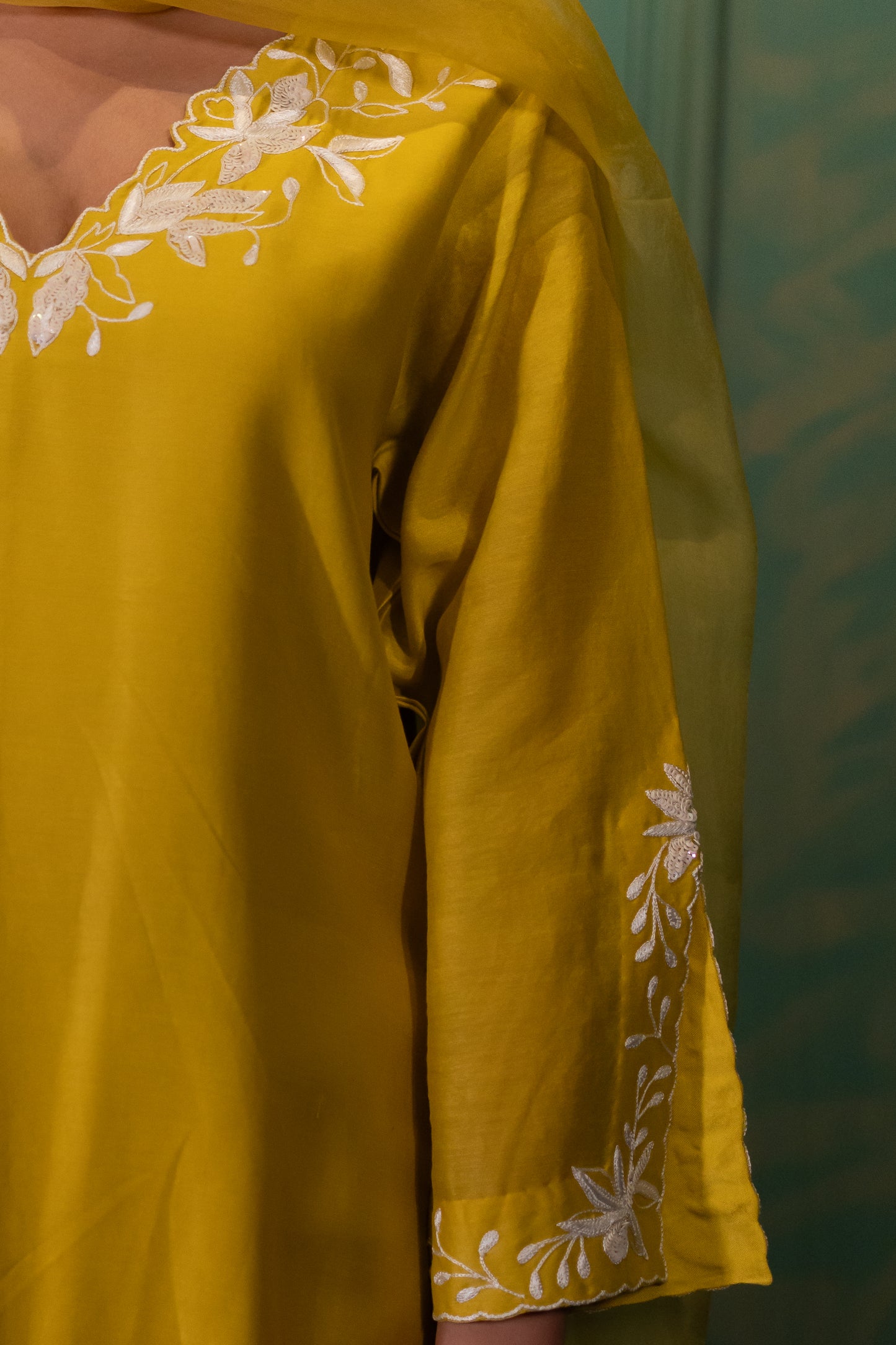 Yellow Chanderi A-Line Kurta Set